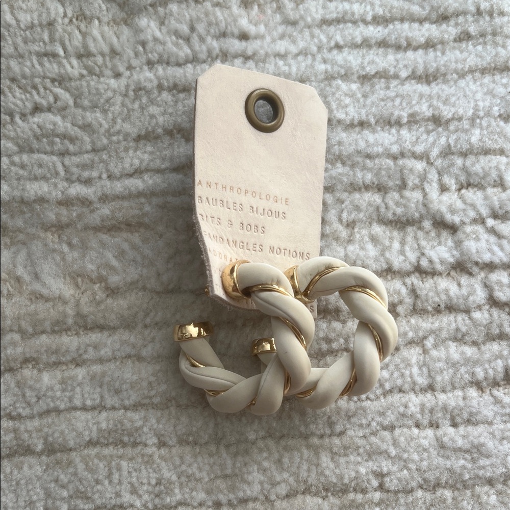 Anthropologie Cream and Gold Twisted Hoops